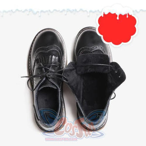 Mori Girl Retro Oxford Martin Round Shoes Black Fleece / 34 Canvas