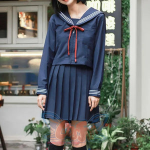 Navy Sailor School Uniform Long Sleeve Shirt+Short Skirt / S
