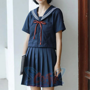 Navy Sailor School Uniform Short Sleeve Shirt+Short Skirt / S