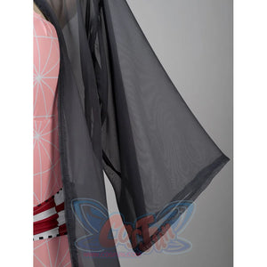 Nezuko cosplay swimsuit sleeve detail centers the black sheer cover-up fabric and loose sleeve shape.