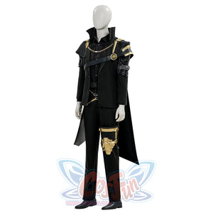 Final Fantasy XV Noctis The Chosen King cosplay costume layers a black tailored coat over a shirt and dark trousers.