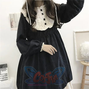 O-Neck High Waist Contrast-Color Ruffled Sweet Lolita Dress Kawaii Clothing J30089