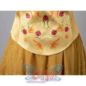 Padmé Amidala cosplay corset hem detail with floral motifs above the sequined golden skirt.