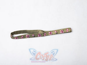 Star Wars Padme Amidala cosplay headband detail sets pink floral accents along an olive satin band.