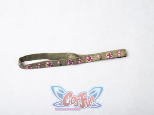 Star Wars Padme Amidala cosplay headband detail sets pink floral accents along an olive satin band.