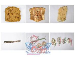Star Wars Padme Amidala cosplay full set flat lay gathers dress pieces, corset, headband and ribbons.