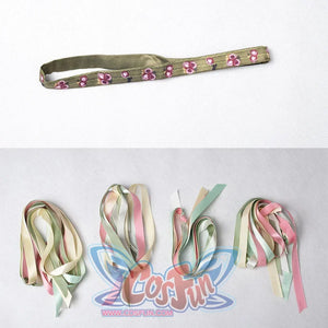 Padmé Amidala cosplay ribbon accessories flat lay with a floral headband above coordinated ribbon sets.