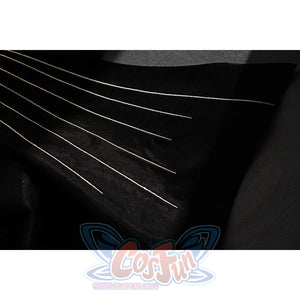 Wuthering Waves Phrolova cosplay skirt panel detail features thin gold stripes over black fabric.