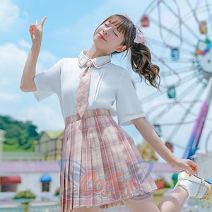 Plaid Jk Uniform Pink A-Line Pleated Skirt Mp005923