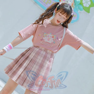 Plaid Jk Uniform Pink A-Line Pleated Skirt Mp005923