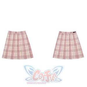 Plaid Jk Uniform Pink A-Line Pleated Skirt Mp005923