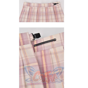 Plaid Jk Uniform Pink A-Line Pleated Skirt Mp005923