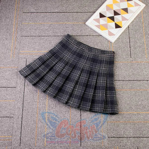 Plaid Uniform A-Line Hight Waist Pleated Skirt Blue / S