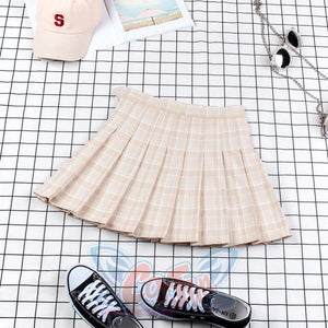 Plaid Uniform A-Line Hight Waist Pleated Skirt C00025 Apricot / S