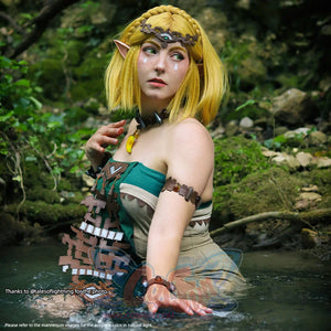 The Legend of Zelda Tears of the Kingdom Princess Zelda cosplay full accessory set layers eye-symbol headpiece above.