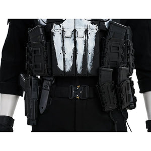 COSFUN The Punisher Frank Castle cosplay weapon set features a skull chest plate and black tactical prop harness.