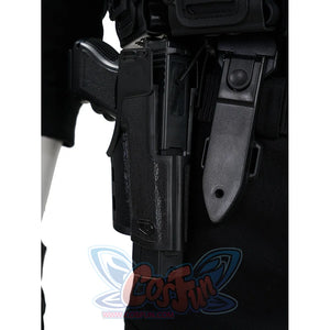 The Punisher Frank Castle cosplay belt holster detail shows a black side case secured to the waist