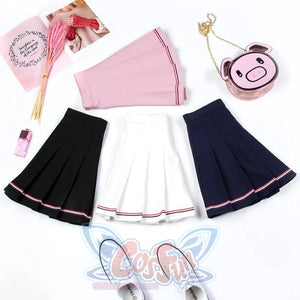 Pure Color Uniform A-Line Hight Waist Pleated Skirt