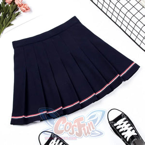 Pure Color Uniform A-Line Hight Waist Pleated Skirt Blue / S