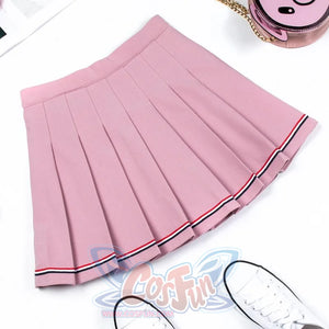 Pure Color Uniform A-Line Hight Waist Pleated Skirt Pink / S