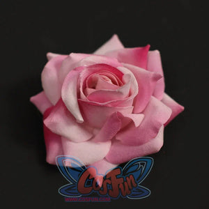 Re:Zero Emilia cosplay headpiece close-up highlighting a layered pink rose design