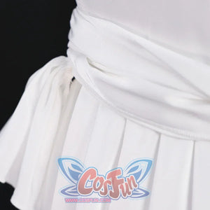 Re:Zero Emilia cosplay skirt detail view with a side waist bow, white sash, and pleated folds