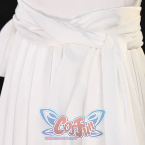 Re:Zero Emilia cosplay waist detail highlighting a twisted white sash and gathered skirt folds