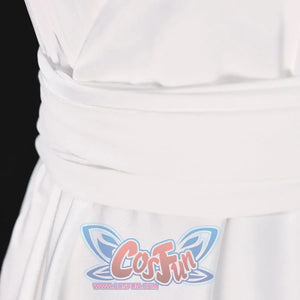 Re:Zero Emilia cosplay waist sash detail with white wrap layers over soft pleated skirt folds