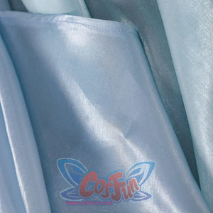 Re:Zero Rem cosplay layered train close-up showing glossy pale blue panels and a folded edge