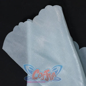 Re:Zero Rem cosplay train hem close-up highlighting pale blue fabric, scalloped edge, and soft sheen