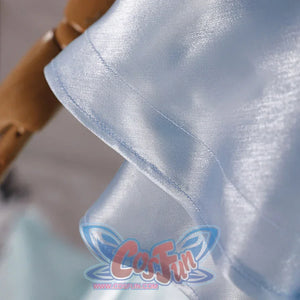 Re:Zero Rem cosplay train hem detail with glossy pale blue fabric and a curved stitched edge