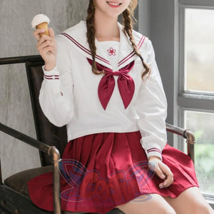 Red Sakura Blossom Embroidered Sailor School Uniform J40129