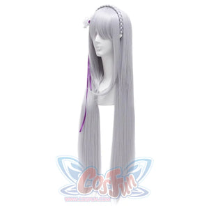 Re:zero Starting Life In Another World Emilia Cosplay Wigs Long Sliver Straight Hair Mp005950