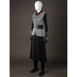 Rhaenyra Targaryen cosplay vest angled view frames the red inner collar beneath gray front panels.