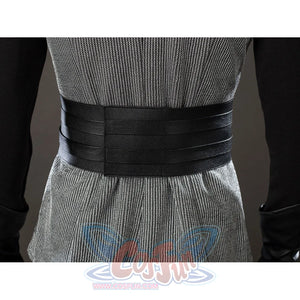 Rhaenyra Targaryen cosplay waist cincher back view stacks black bands across the gray vest panel.