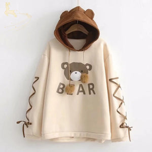 Rilakkuma Bear Ears Lace-Up Sleeves Hoodie Mp006154 Beige & Brown / One Size Hoodie