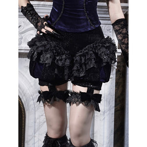 Elegy Day Gothic Velvet Lace Pumpkin Shorts front detail