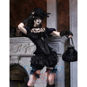 Elegy Day Gothic Velvet Lace Pumpkin Shorts image 9