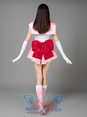Sailor Chibi cosplay costume full view centers a pink chest bow above layered rose pleats