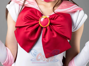 Sailor Chibi cosplay waist bow detail spreads pink satin over layered skirt pleats