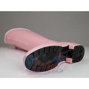 Sailor Chibi Moon Chibiusa cosplay boot sole view reveals black tread beneath the pink upper