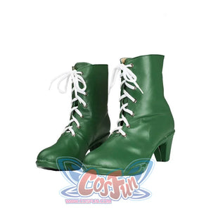 Sailor Jupiter Makoto Kino cosplay boots front view frames white laces across green uppers