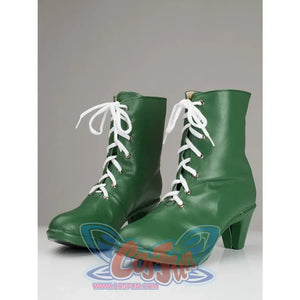 Sailor Jupiter Makoto Kino cosplay boots pair green faux leather uppers framed by white laces