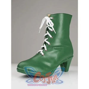 Sailor Jupiter Makoto Kino cosplay boot angled view centers white laces over the green upper