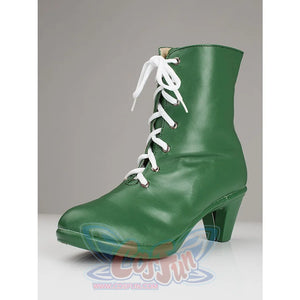 Sailor Jupiter Makoto Kino cosplay boot angled view centers white laces over the green upper