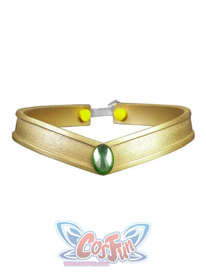 Sailor Jupiter Makoto Kino cosplay tiara centers a green gem-like oval over a gold-tone band