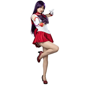 COSFUN Sailor Mars cosplay costume sets a purple bow over a white bodice and red pleated skirt