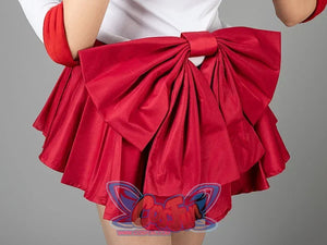 Sailor Mars cosplay skirt detail layers red pleats beneath the white sailor bodice