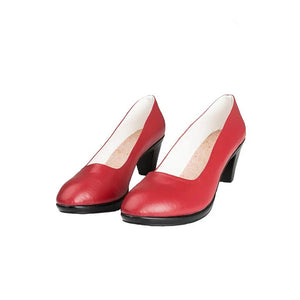 COSFUN Sailor Mars Hino Rei cosplay shoes pair red low-cut pumps over black block heels