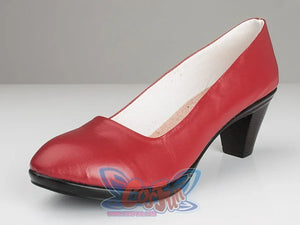 Sailor Mars Hino Rei cosplay shoe angled view frames a red rounded toe over a black heel
